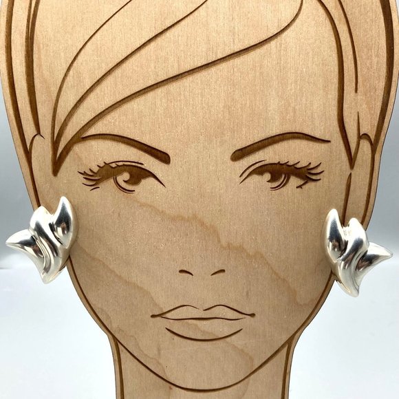Taxco Jewelry - Vintage Sterling Silver Puffy Taxco Earrings, Abstract Modernist Design Clip Ons